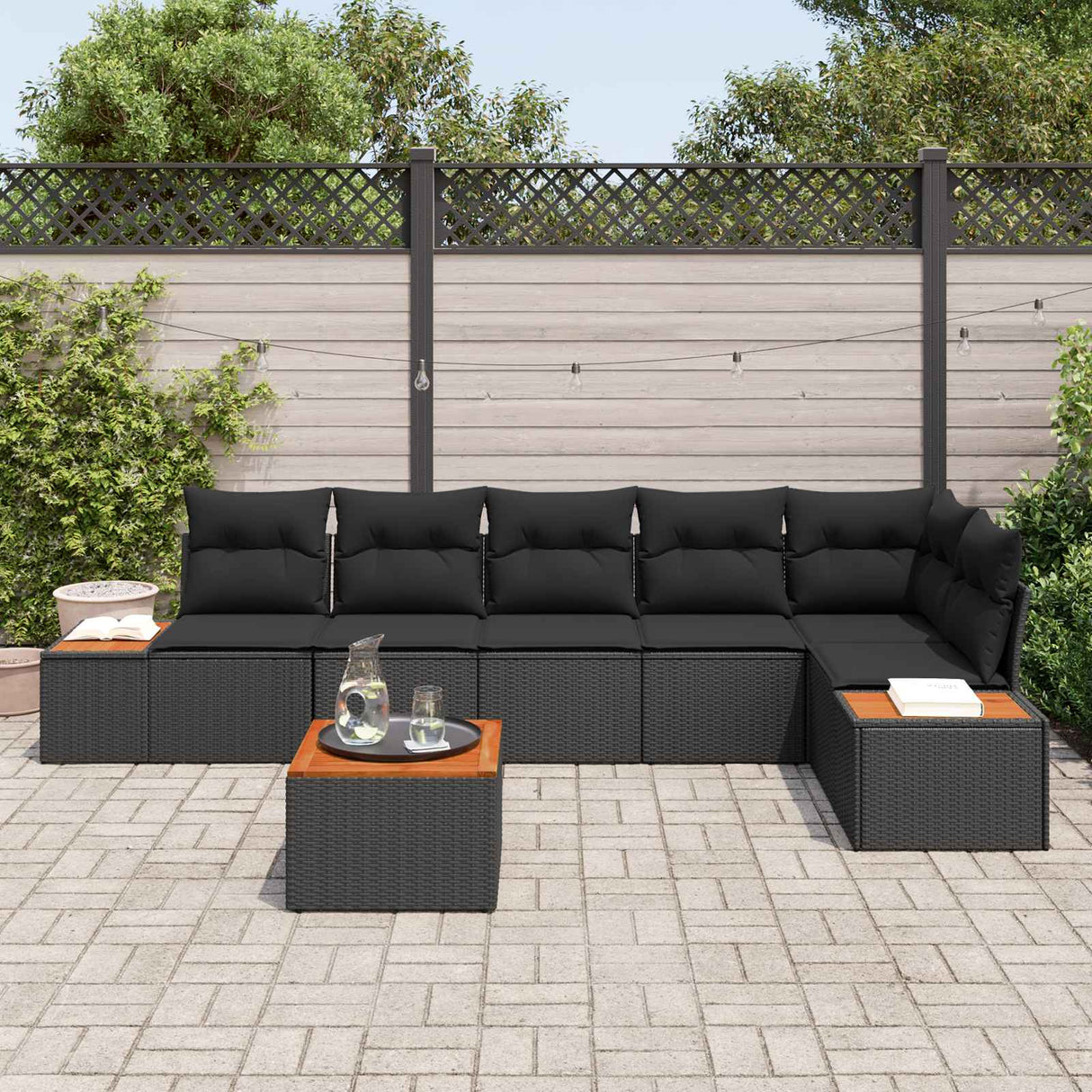 Garden Sofa Set with Cushion 6 pcs Black Poly Rattan
