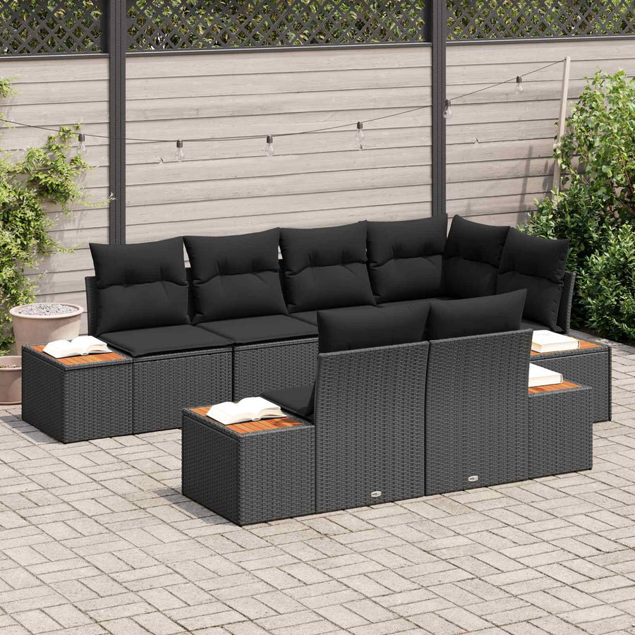 Garden Sofa Set 7 pcs 7-Seater Black [Synthetic]: Poly Rattan