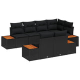 Garden Sofa Set with Cushion 7 pcs Black Poly Rattan - Front View