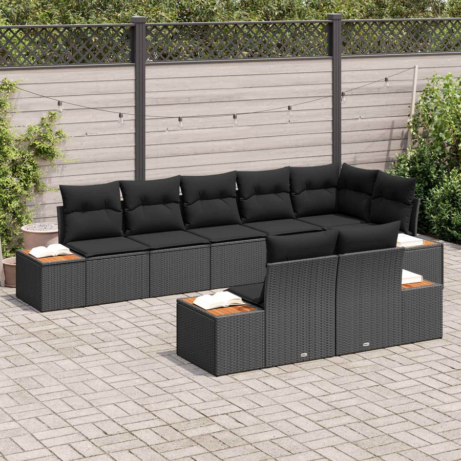 Garden Sofa Set 8 pcs 8-Seater Black [Synthetic]: Poly Rattan