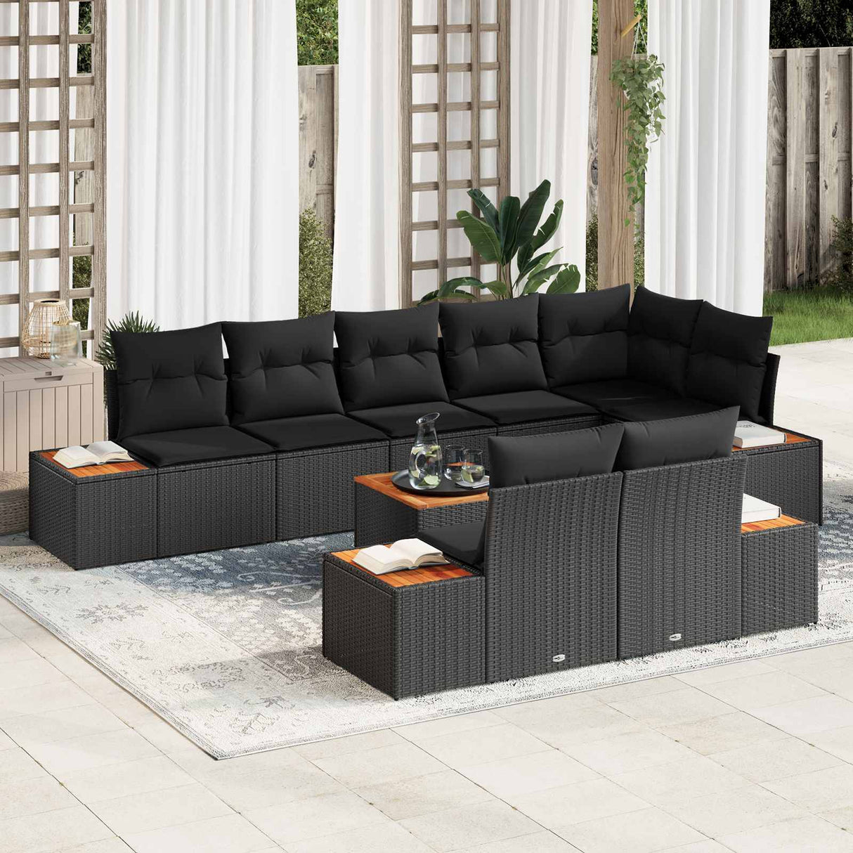 Garden Sofa Set with Cushion 8 pcs Black Poly Rattan