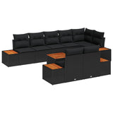Garden Sofa Set with Cushion 8 pcs Black Poly Rattan - Front View