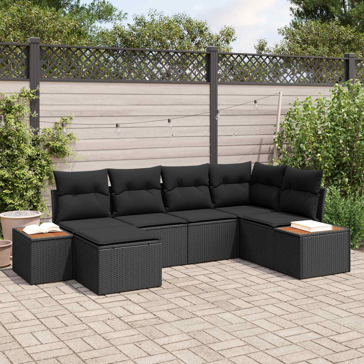 Garden Sofa Set with Cushion 7 pcs Black Poly Rattan