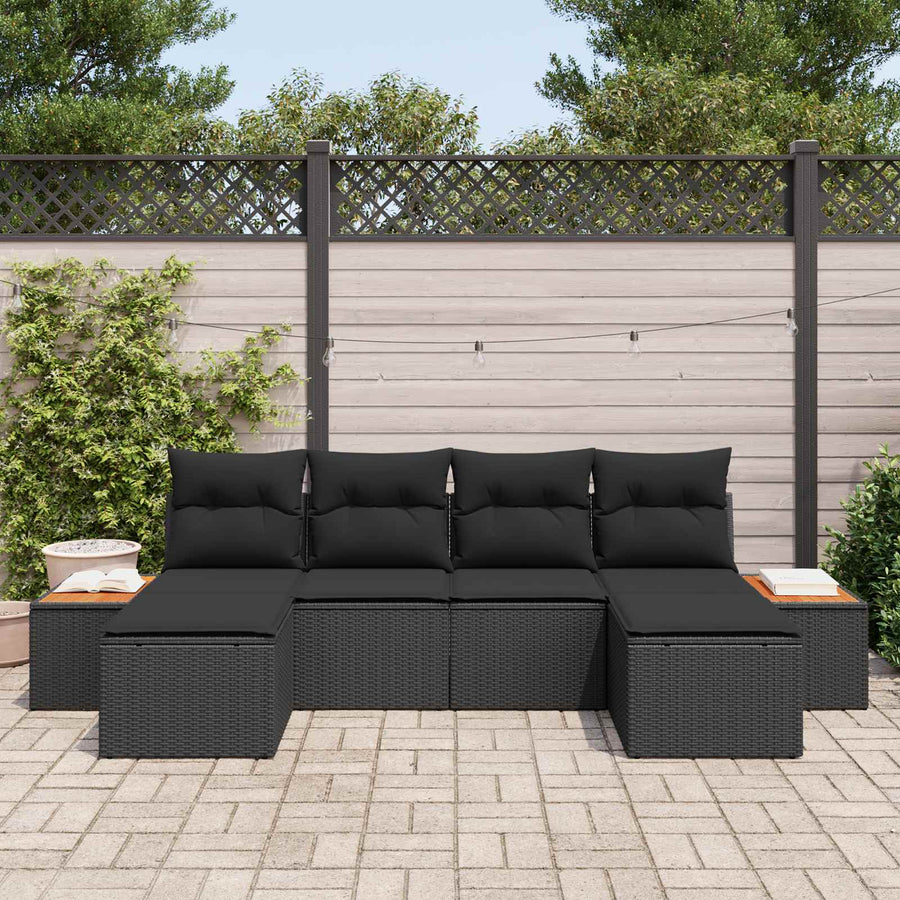 Garden Sofa Set 6 pcs Black [Synthetic]: Poly Rattan