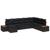 Garden Sofa Set with Cushion 9 pcs Black Poly Rattan - Front View