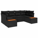 Garden Sofa Set with Cushion 6 pcs Black Poly Rattan - Front View