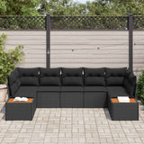 Garden Sofa Set with Cushion 7 pcs Black Poly Rattan