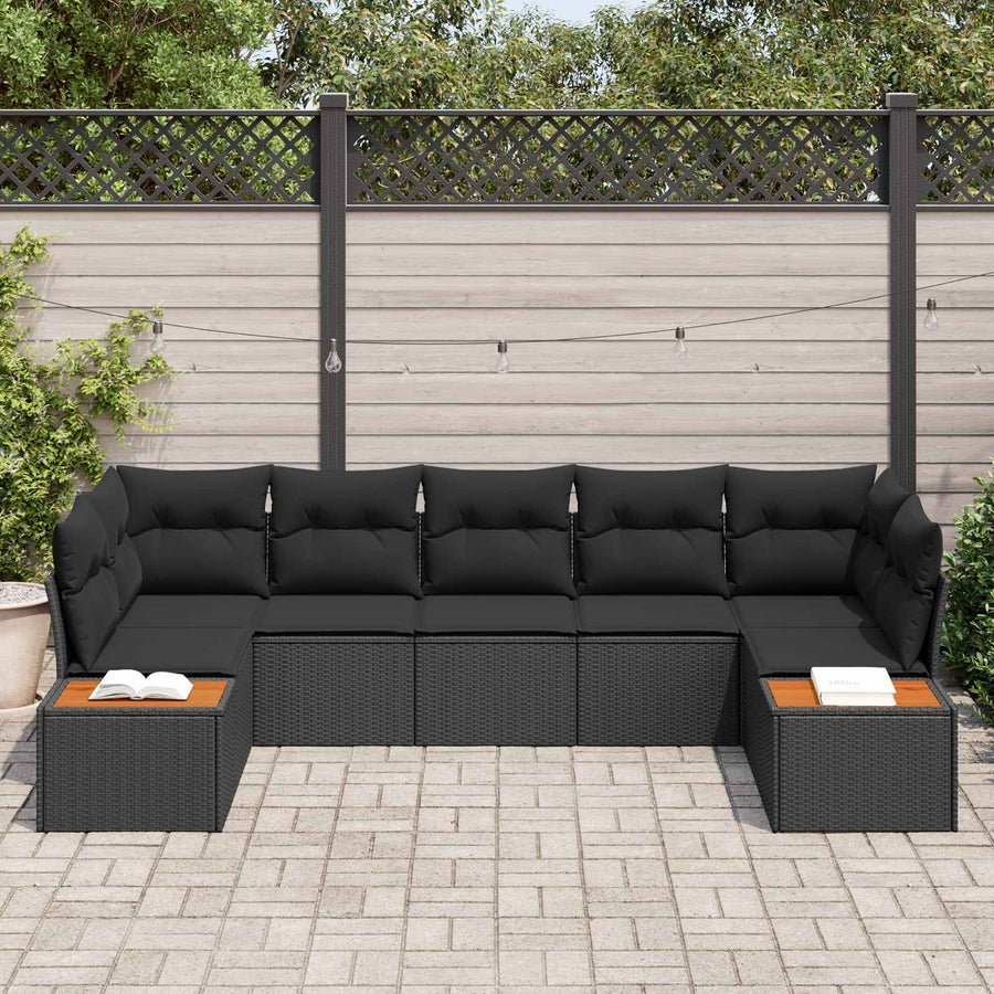 Garden Sofa Set 7 pcs 7-Seater Black Poly Rattan