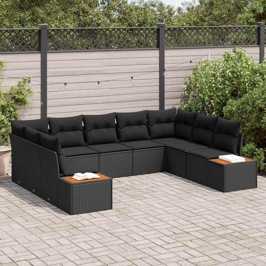 Garden Sofa Set 5 pcs 9-Seater Black [Synthetic]: Poly Rattan
