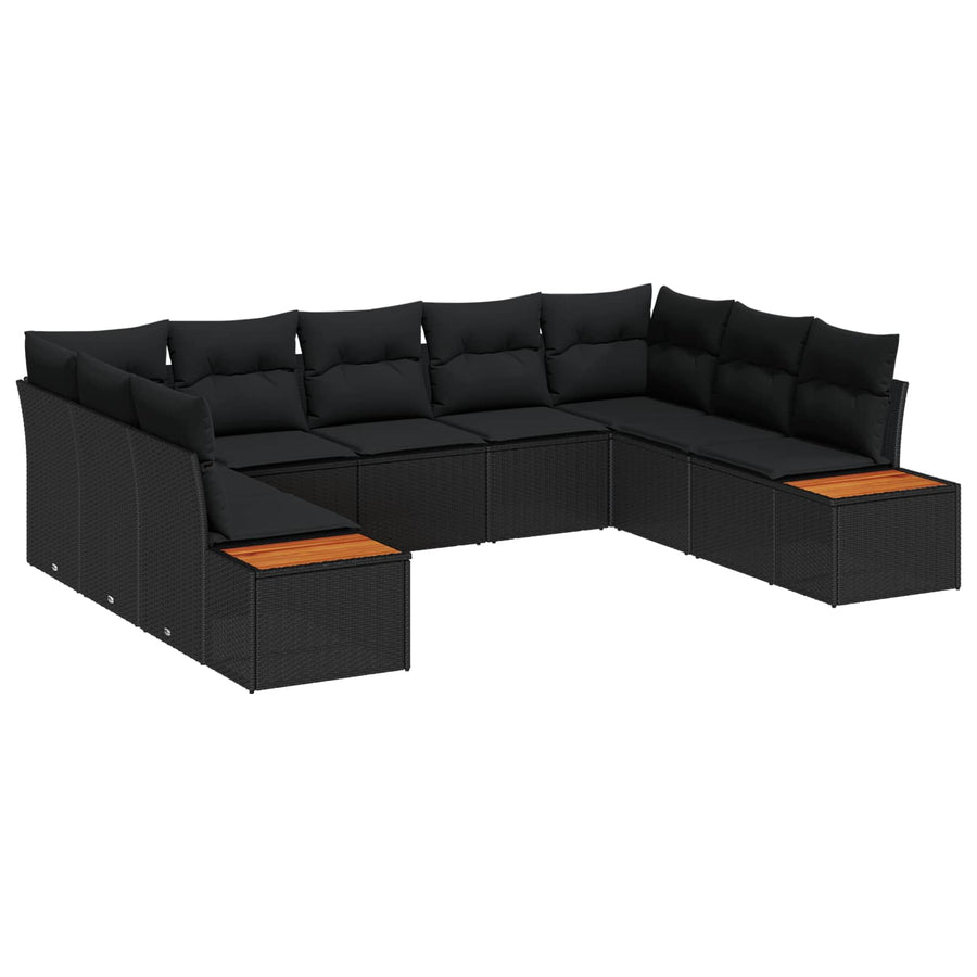 Garden Sofa Set 5 pcs 9-Seater Black [Synthetic]: Poly Rattan