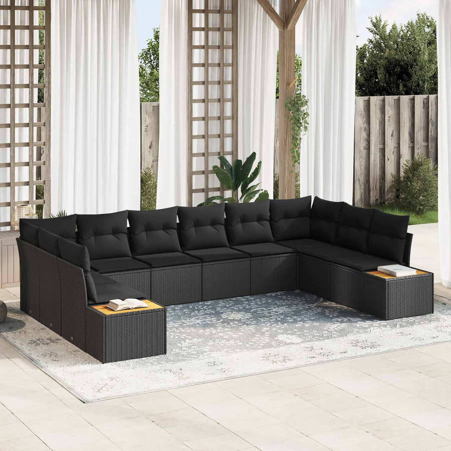 Garden Sofa Set 10 pcs 10-Seater Black [Synthetic]: Poly Rattan