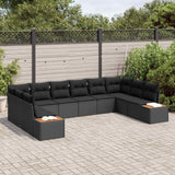 Garden Sofa Set with Cushion 10 pcs Black Poly Rattan - Side View