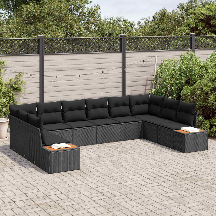 Garden Sofa Set 10 pcs 10-Seater Black [Synthetic]: Poly Rattan