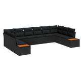 Garden Sofa Set with Cushion 10 pcs Black Poly Rattan - Front View