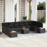 Garden Sofa Set with Cushion 10 pcs Black Poly Rattan