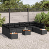 Garden Sofa Set with Cushion 10 pcs Black Poly Rattan - Side View