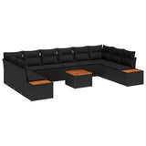Garden Sofa Set with Cushion 10 pcs Black Poly Rattan - Front View