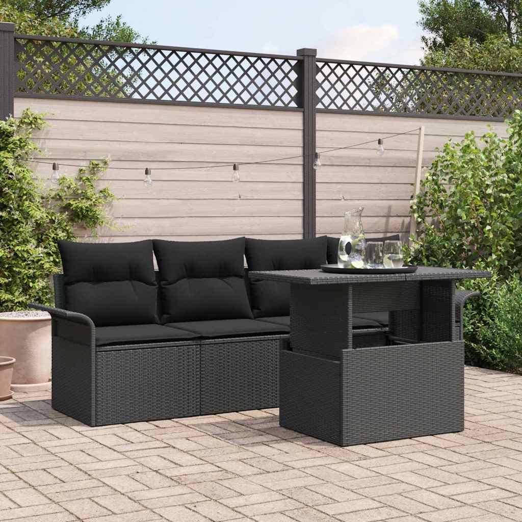Garden Sofa Set 5 pcs Black [Synthetic]: Poly Rattan