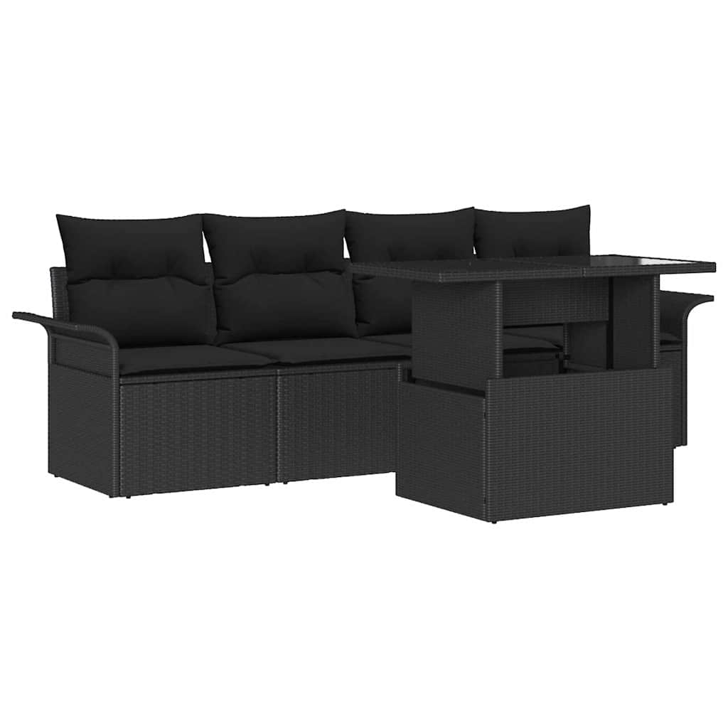 Garden Sofa Set 5 pcs Black [Synthetic]: Poly Rattan