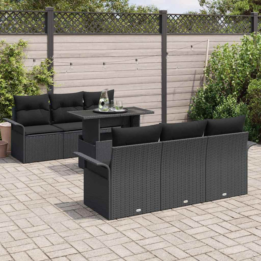 Garden Sofa Set 7 pcs Black [Synthetic]: Poly Rattan