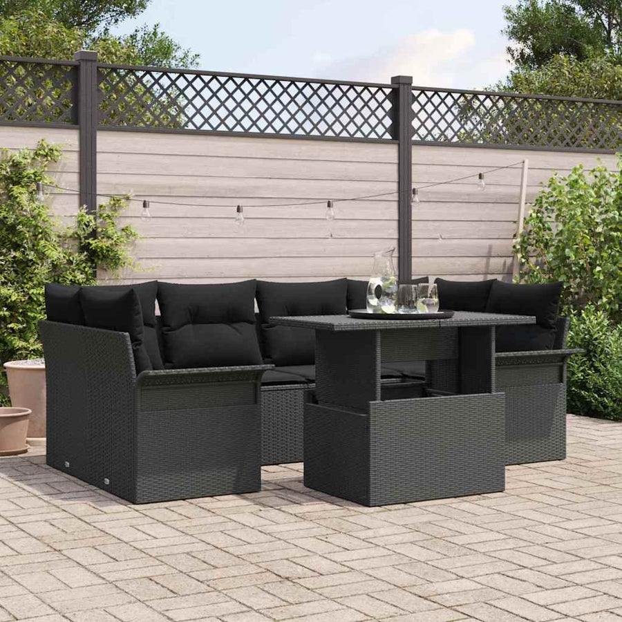 Garden Sofa Set 7 pcs Black [Synthetic]: Poly Rattan