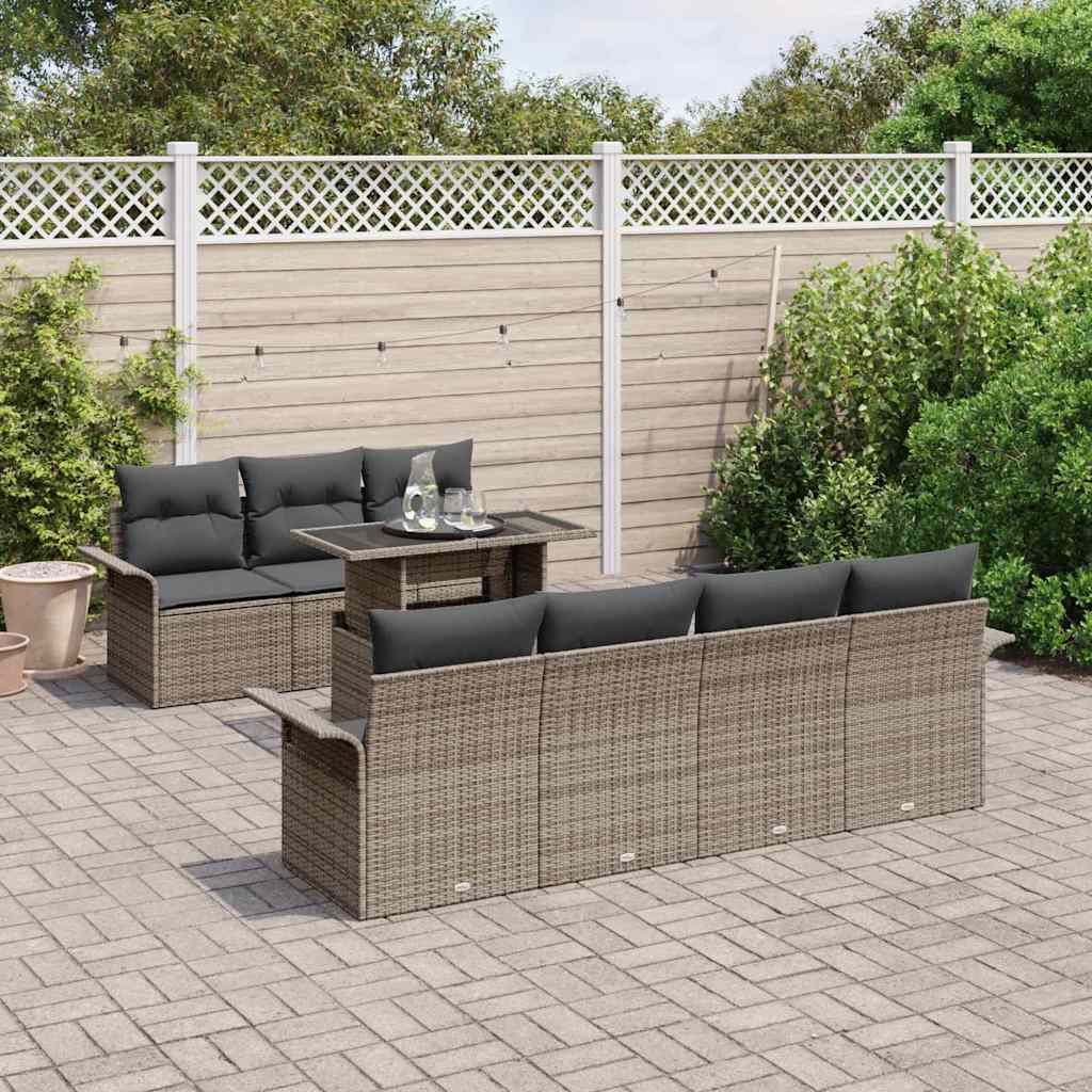 Garden Sofa Set 8 pcs Grey [Synthetic]: Poly Rattan
