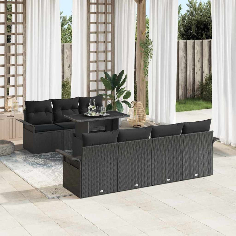 Garden Sofa Set 8 pcs Black [Synthetic]: Poly Rattan