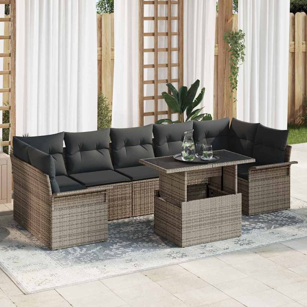 Garden Sofa Set with Cushion 8 pcs Grey Poly rattan