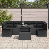 Garden Sofa Set with Cushion 8 pcs Black Poly rattan - Side View