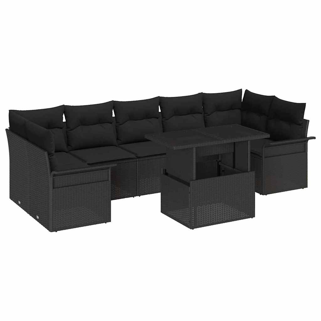 Garden Sofa Set 8 pcs Black [Synthetic]: Poly Rattan