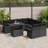Garden Sofa Set with Cushion 9 pcs Black Poly Rattan - Side View