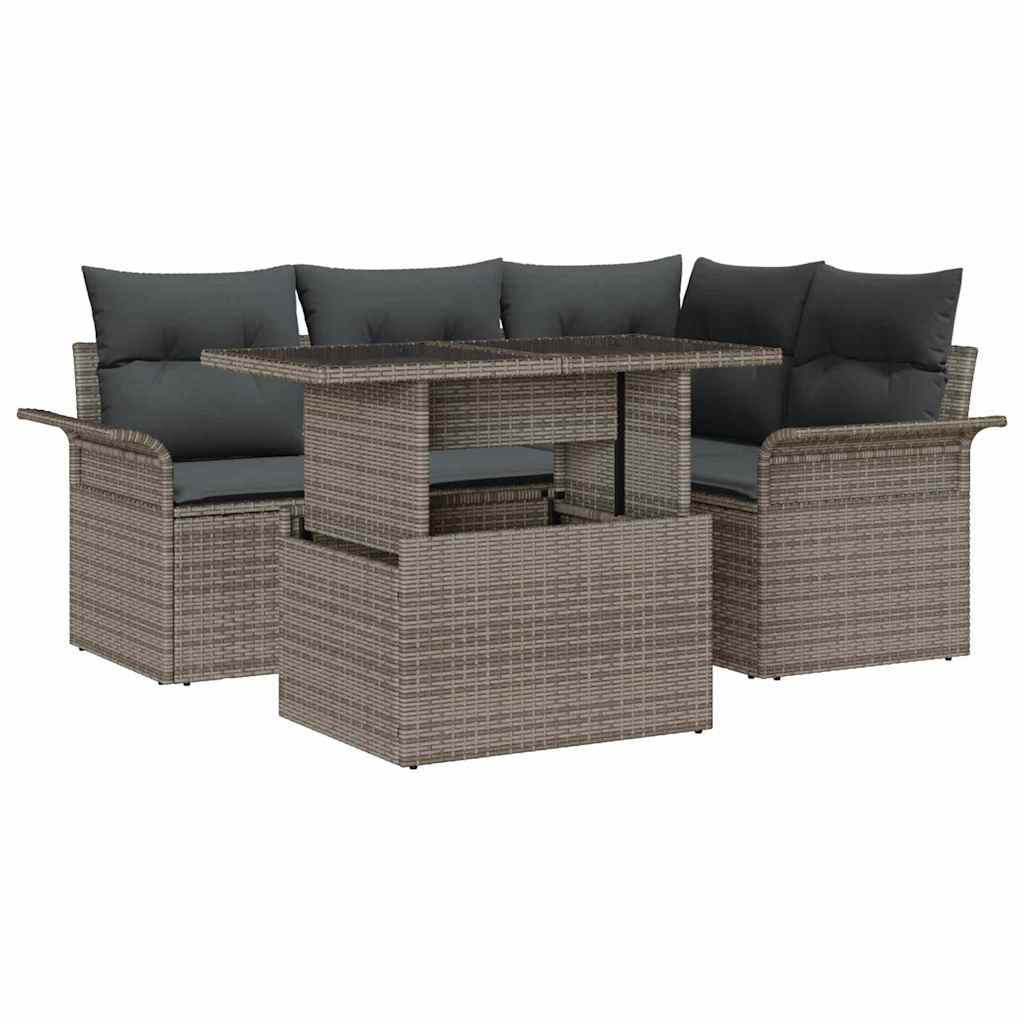 Garden Sofa Set 5 pcs Grey [Synthetic]: Poly Rattan