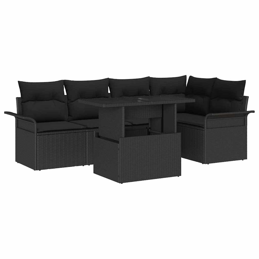 Garden Sofa Set 6 pcs Black [Synthetic]: Poly Rattan