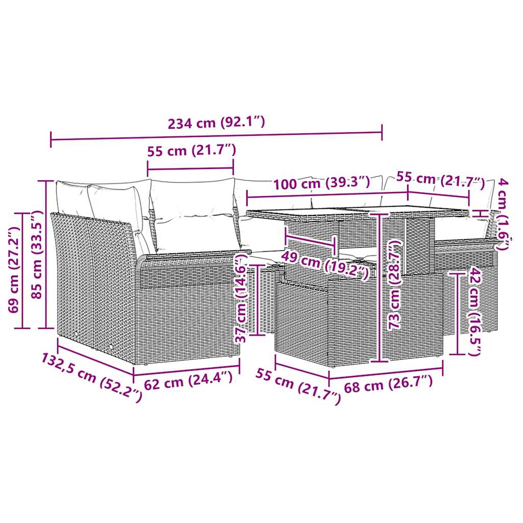 Garden Sofa Set with Cushion 7 pcs Grey Poly rattan