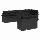 Garden Sofa Set with Cushion 9 pcs Black Poly rattan