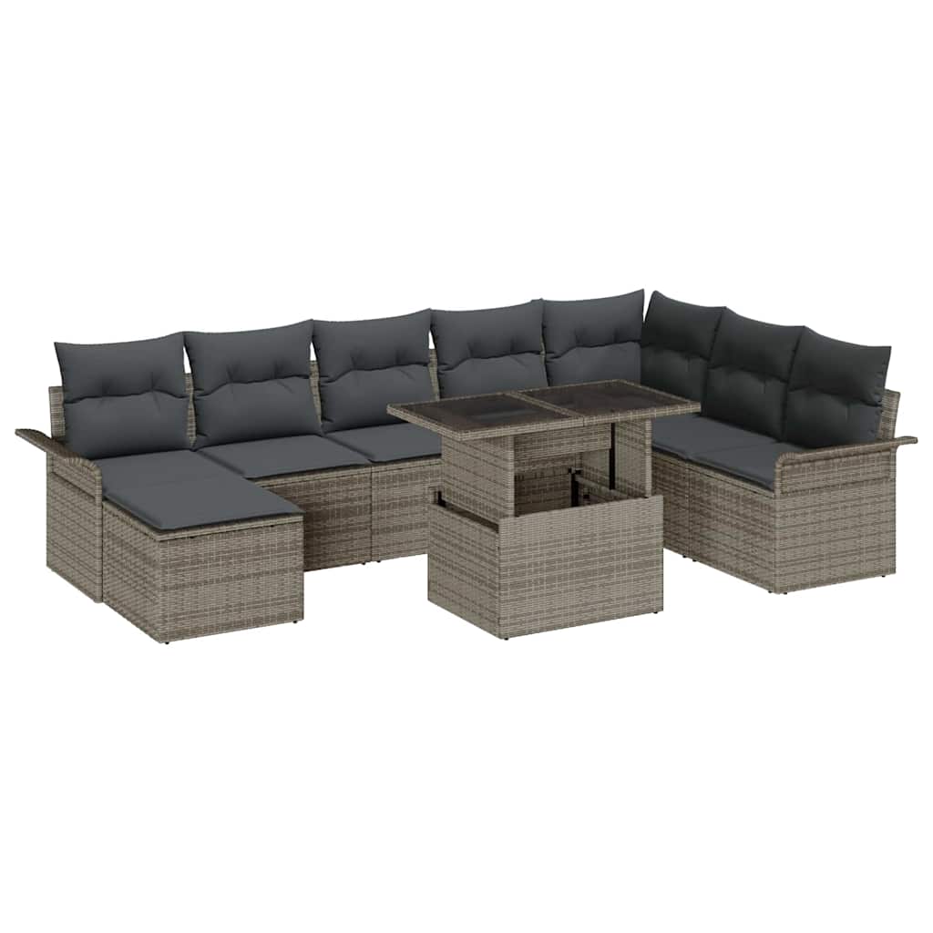 Garden Sofa Set 9 pcs Grey Poly Rattan and Powder-Coated Steel