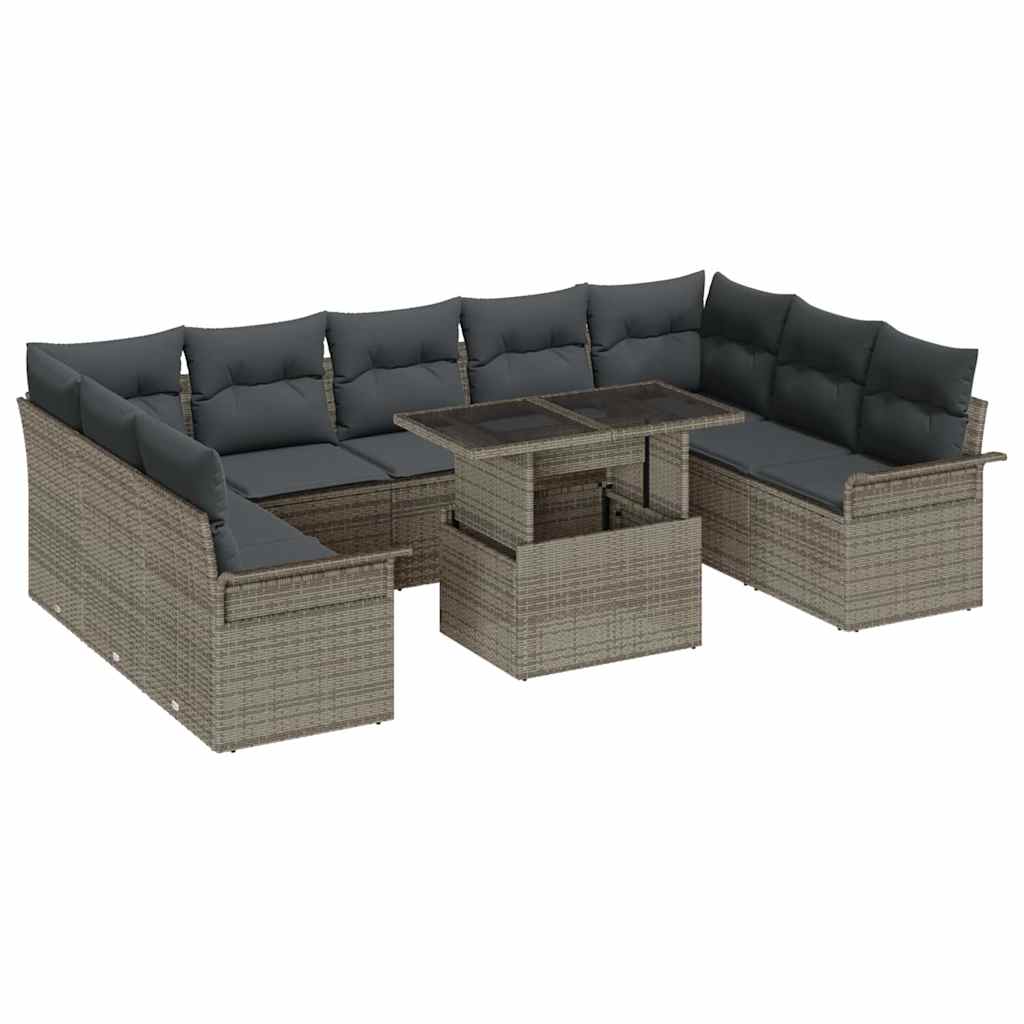 Garden Sofa Set with Cushion Manual 10 pcs Grey Poly Rattan