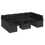 Garden Sofa Set with Cushion Manual 10 pcs Black Poly Rattan