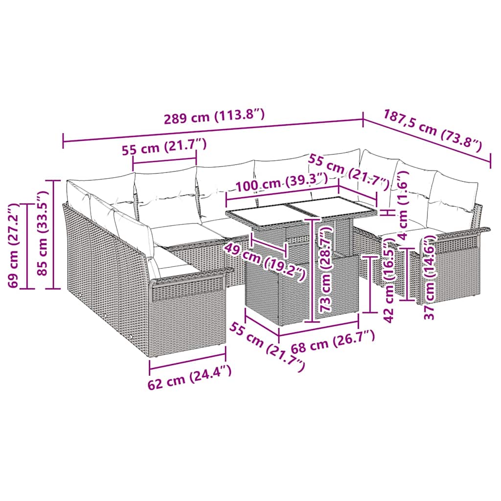 Garden Sofa Set with Cushion Manual 10 pcs Black Poly Rattan