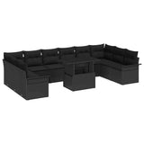Garden Sofa Set with Cushion Manual 11 pcs Black Poly Rattan