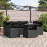 Garden Sofa Set with Cushion 7 pcs Black Poly Rattan