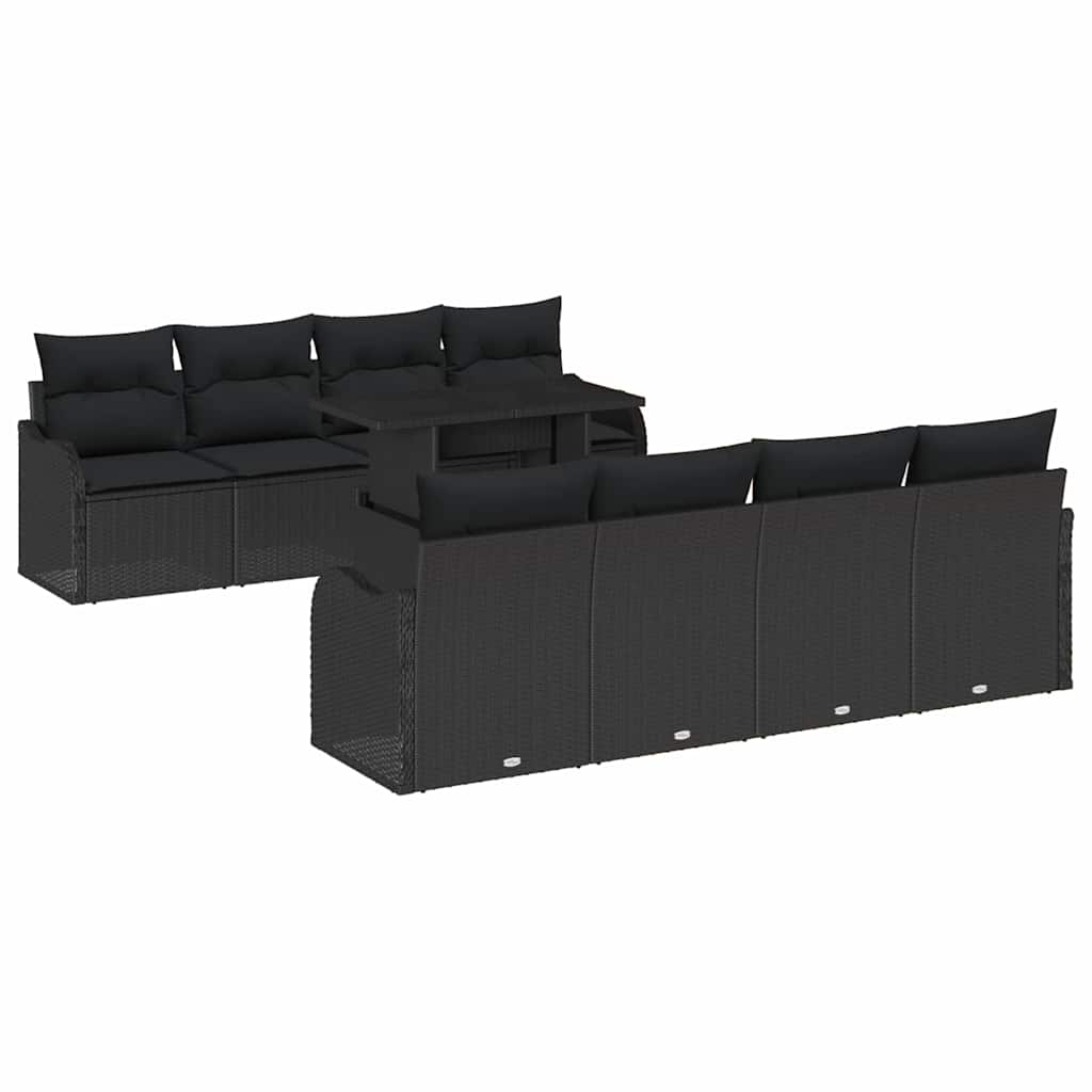 Garden Sofa Set with Cushion 9 pcs Black Poly Rattan