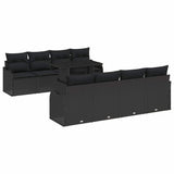 Garden Sofa Set with Cushion 9 pcs Black Poly Rattan