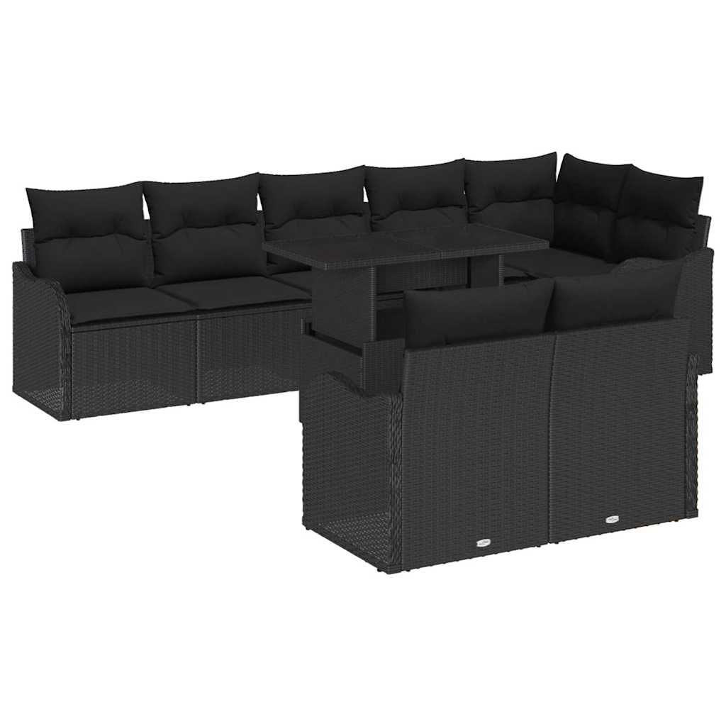 Garden Sofa Set with Cushion Manual 9 pcs Black Poly Rattan