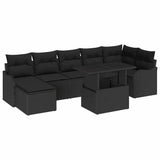 Garden Sofa Set with Cushion 8 pcs Black Poly rattan - Front View
