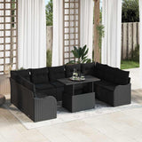 Garden Sofa Set with Cushion Manual 10 pcs Black Poly Rattan