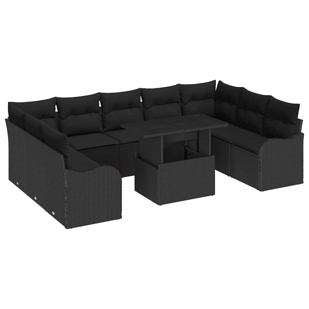 Garden Sofa Set with Cushion Manual 10 pcs Black Poly Rattan