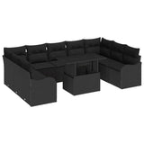 Garden Sofa Set with Cushion Manual 10 pcs Black Poly Rattan