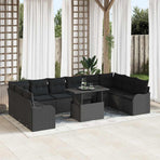 Garden Sofa Set 11 pcs 10-Seater Black [Synthetic]: Poly Rattan