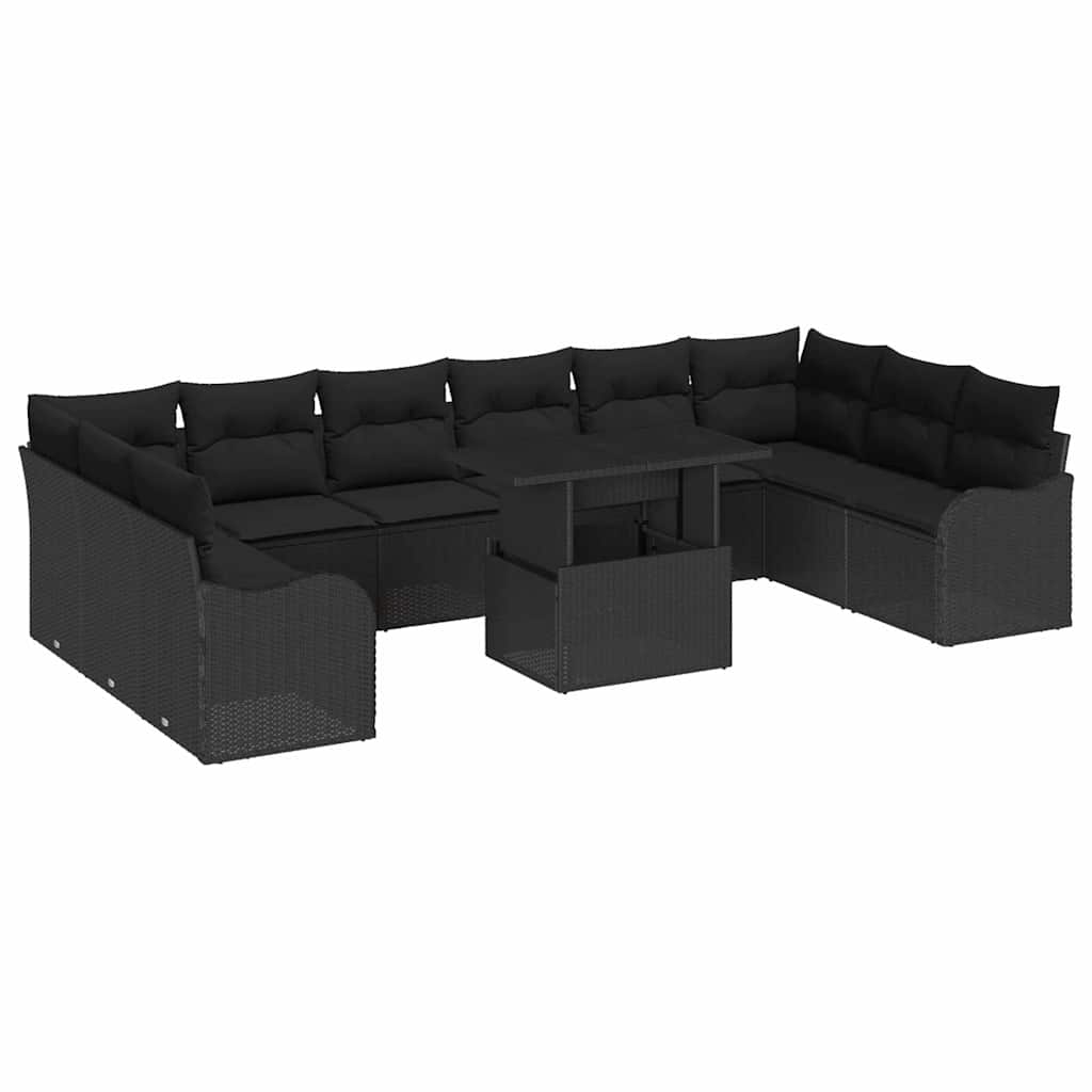 Garden Sofa Set with Cushion Manual 11 pcs Black Poly Rattan
